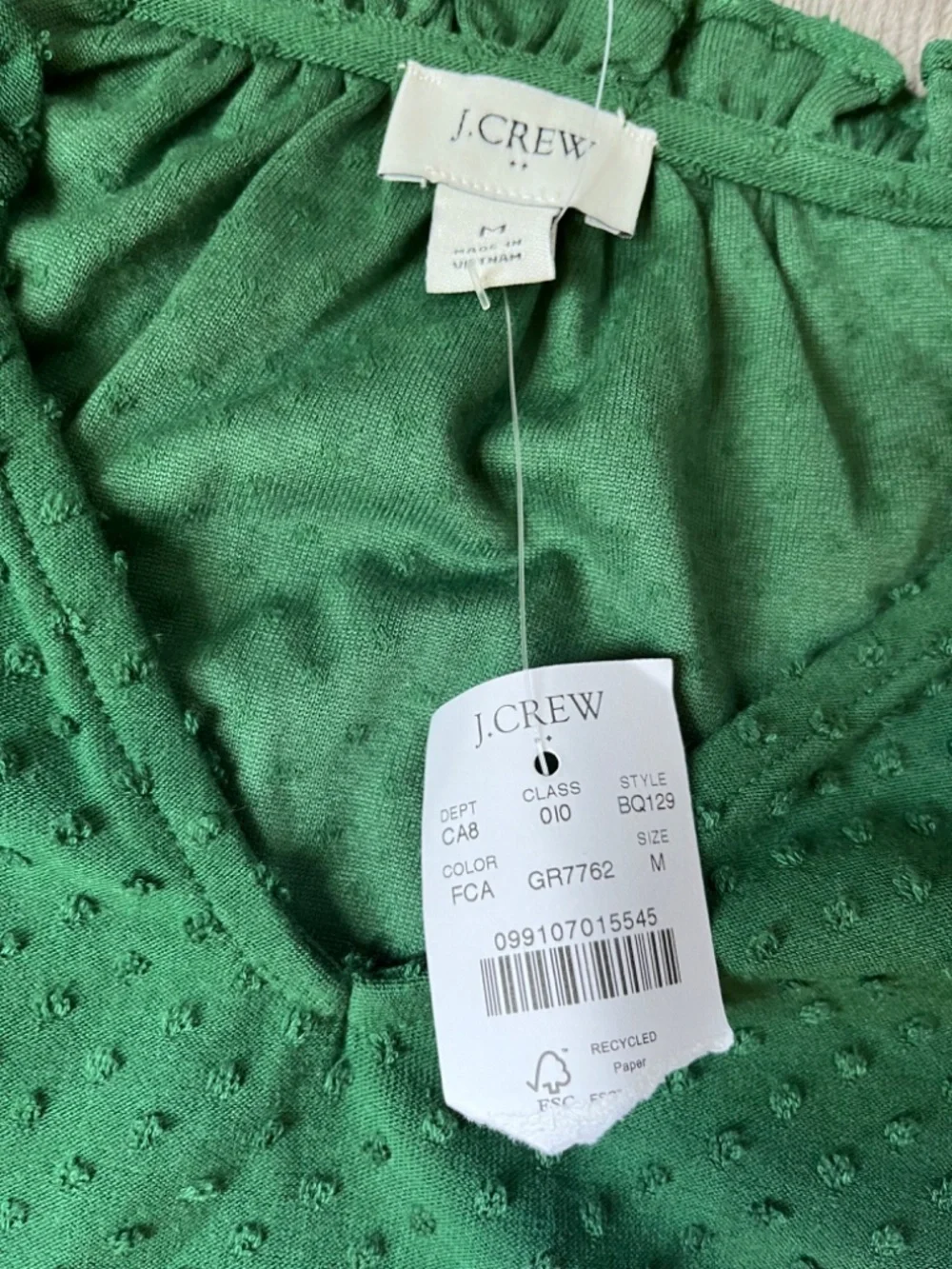 J. Crew NWT Green Ruffle-sleeve Clip-dot Top NEW womens medium